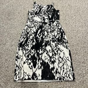 Tahari Sheath Dress Sleeveless Sz 4 Black White Abstract Office Career Business